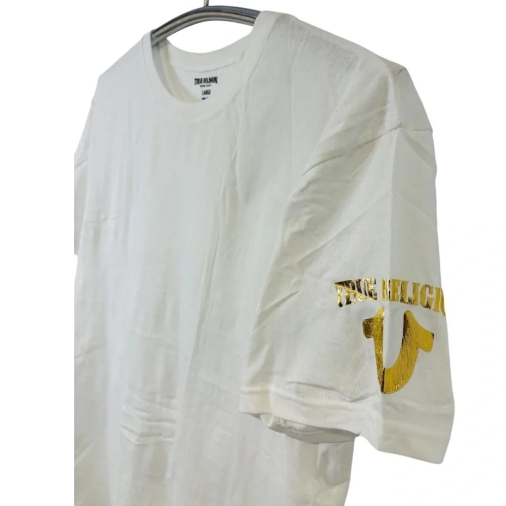 True Religion Classic White T-Shirt with Gold Horseshoe Logo Size Junior Large